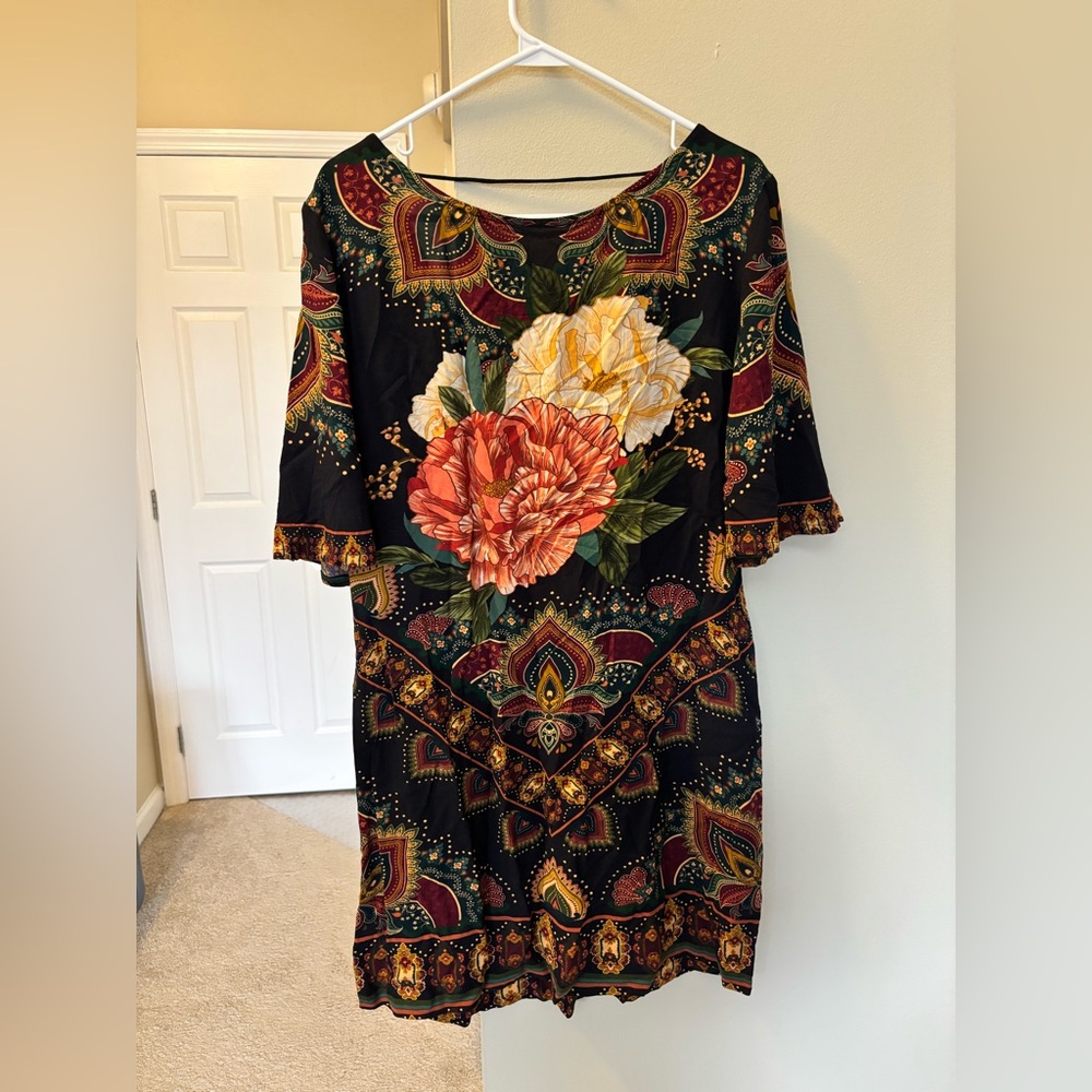 FARM Rio Black Floral Boho Dress